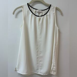 LOFT Women's Ivory Sleeveless Blouse with Black Trim